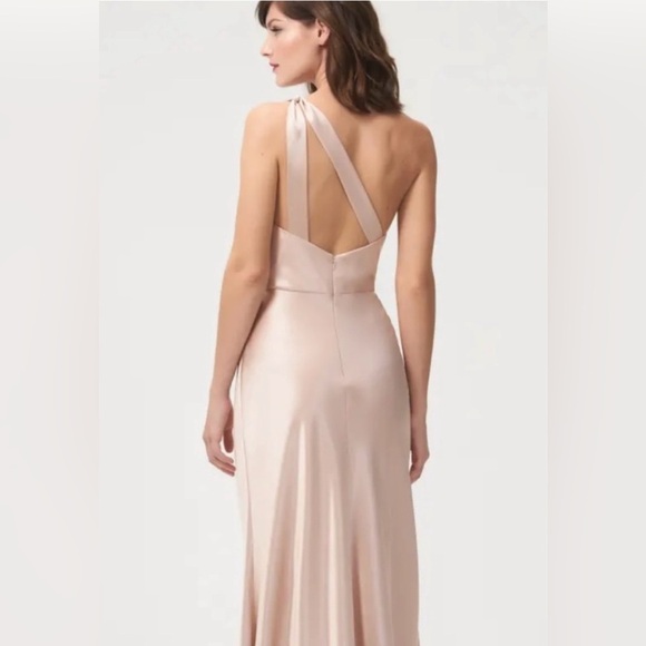 Jenny Yoo LENA Emerald Satin Back Crepe Elegant One-Shoulder Dress Size 4 - Picture 3 of 11